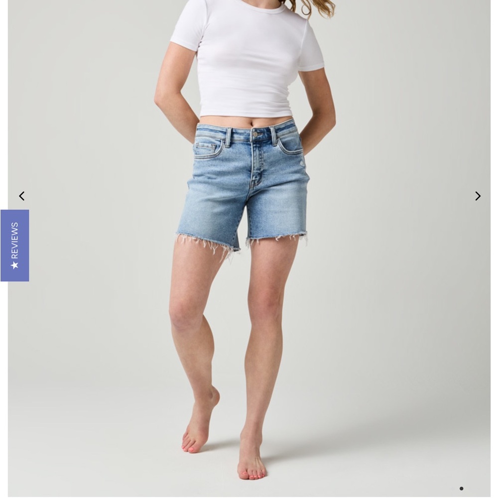Light Blue Jean Shorts with Raw Hem and Casual Fit - Picture 2 of 6